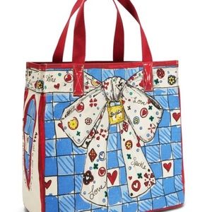 Brighton Love Sparkle Tote Bag Canvas Checkered Bow Bag Purse NEW